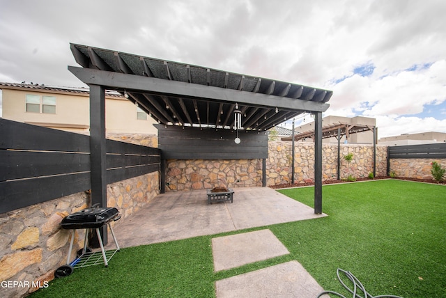 13163 Emerald Isle St, El Paso, TX 79928 - fenced backyard with a patio, a pergola, and grilling area