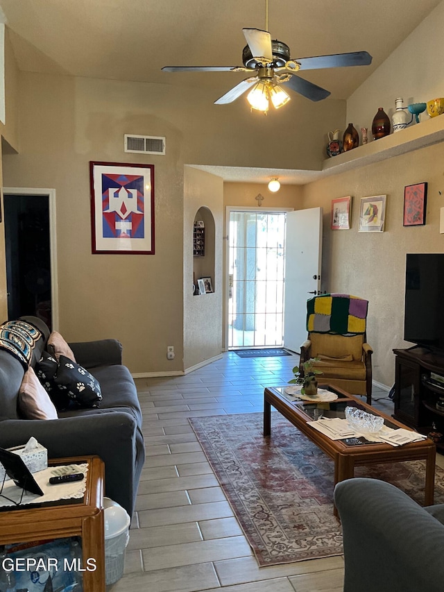 11816 Oxcart Run St, El Paso, TX 79936 - living area with a ceiling fan and baseboards