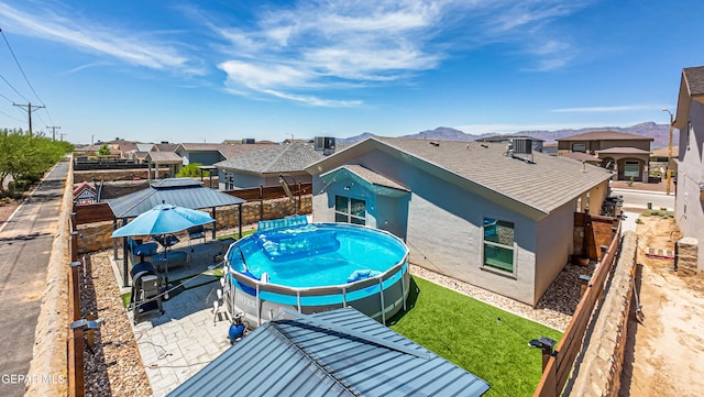 12140 Mesquite Thorn Dr, El Paso, TX 79934 - view of swimming pool featuring a gazebo, a patio, and a mountain view
