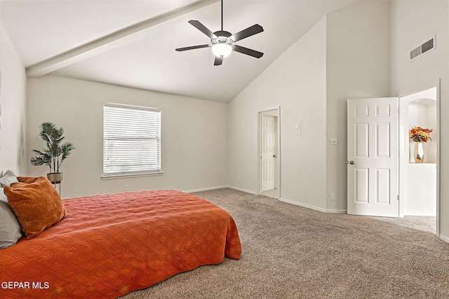 11353 W Ranch Ct, El Paso, TX 79934 - bedroom with high vaulted ceiling, carpet, and ceiling fan