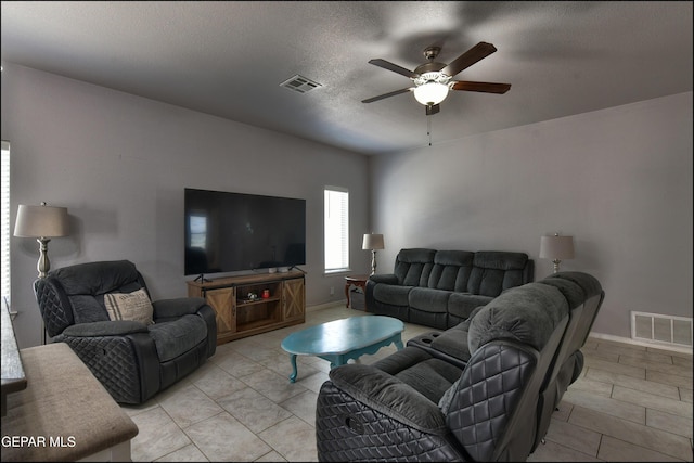 5949 Hidden Palms Dr, El Paso, TX 79924 - living room with ceiling fan and a textured ceiling