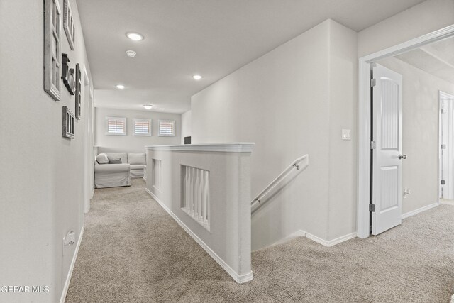 2228 Thawline Pl, El Paso, TX 79911 - hall featuring an upstairs landing, carpet floors, and recessed lighting