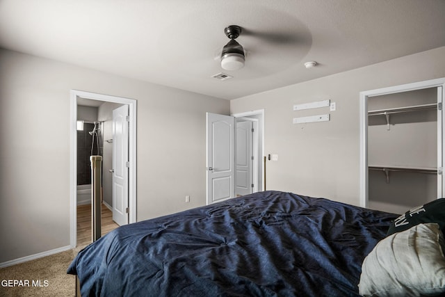 14207 Desierto Bonito St, Horizon City, TX 79928 - bedroom featuring carpet, ensuite bathroom, and ceiling fan
