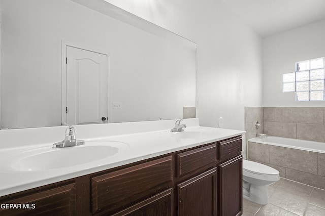 245 Hunstanton St, Horizon City, TX 79928 - full bathroom featuring double vanity, a bath, and tile patterned flooring