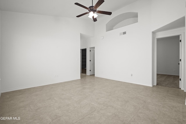 245 Hunstanton St, Horizon City, TX 79928 - empty room featuring a ceiling fan and high vaulted ceiling