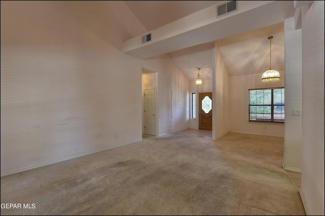 712 Rena Mae Ct, Las Cruces, NM 88005 - entrance foyer with carpet flooring, high vaulted ceiling, and a chandelier