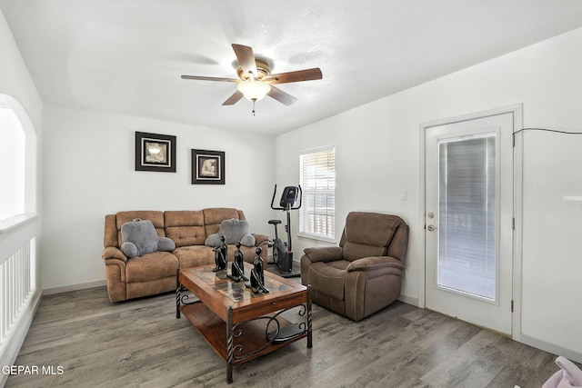 12301 Tierra Limpa Dr, El Paso, TX 79938 - living room featuring a ceiling fan and wood finished floors