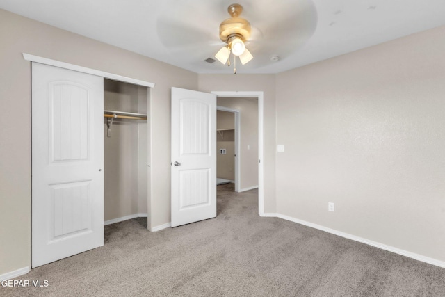 541 Sunset Valley Ave, Socorro, TX 79927 - unfurnished bedroom featuring carpet, a closet, and a ceiling fan