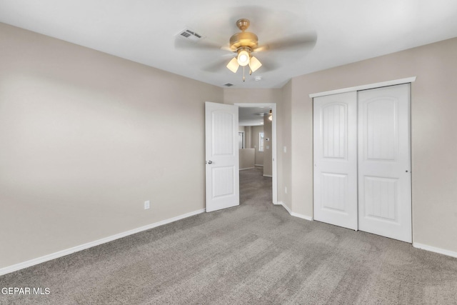 541 Sunset Valley Ave, Socorro, TX 79927 - unfurnished bedroom featuring carpet, a closet, and ceiling fan