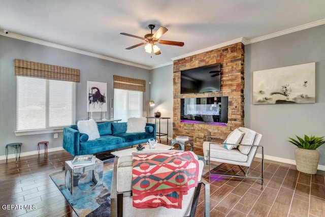 545 Lanner Dr, El Paso, TX 79928 - living room with crown molding, ceiling fan, and wood finished floors