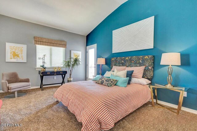 545 Lanner Dr, El Paso, TX 79928 - bedroom with carpet floors and vaulted ceiling