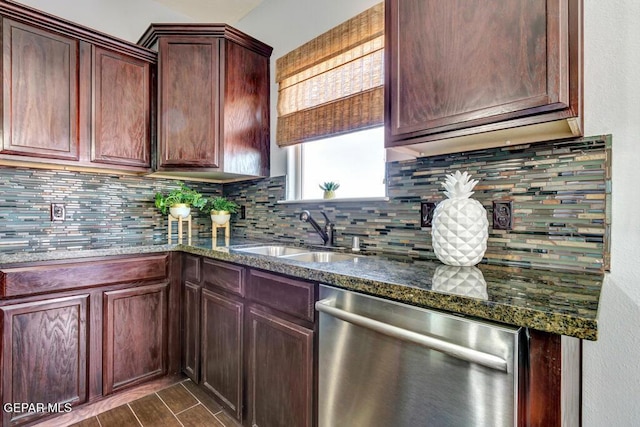 545 Lanner Dr, El Paso, TX 79928 - kitchen featuring dishwasher, decorative backsplash, and dark stone counters