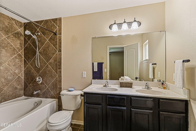 5024 Gold Ranch Ave, El Paso, TX 79934 - bathroom featuring double vanity, bathing tub / shower combination, and tile patterned floors