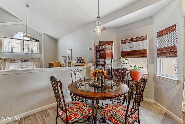 700 Milton Henry Ave, El Paso, TX 79932 - dining area featuring a textured wall, wood finished floors, lofted ceiling, and a textured ceiling
