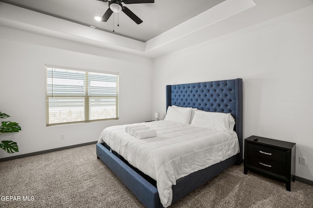 13699 Kathys Ct, El Paso, TX 79928 - bedroom with carpet floors, a raised ceiling, and a ceiling fan