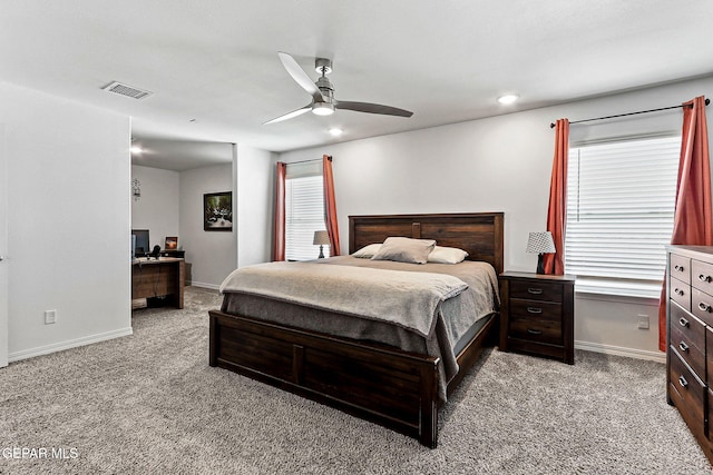 3725 Surmise St, El Paso, TX 79938 - bedroom featuring carpet, an office area, a ceiling fan, and recessed lighting