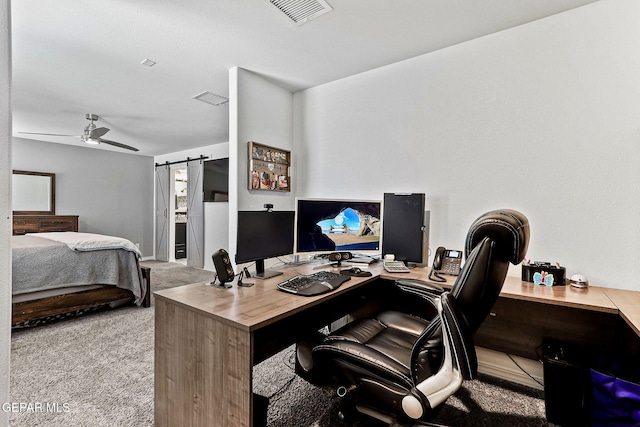 3725 Surmise St, El Paso, TX 79938 - office space featuring carpet flooring, ceiling fan, and a barn door