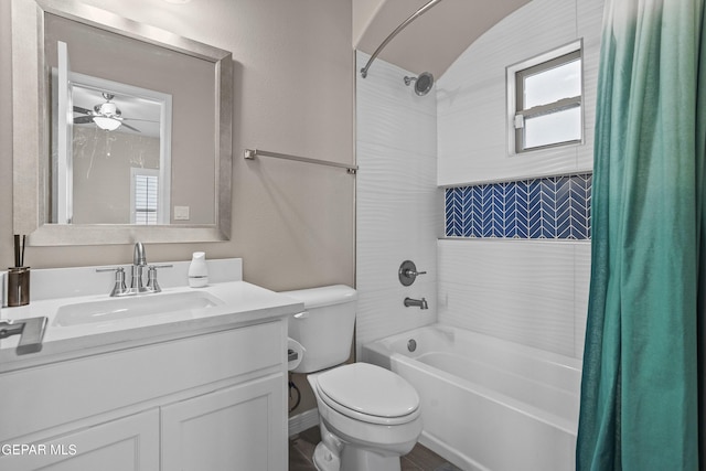 912 Malven Pl, El Paso, TX 79928 - bathroom with shower / bath combo with shower curtain, vanity, and ceiling fan