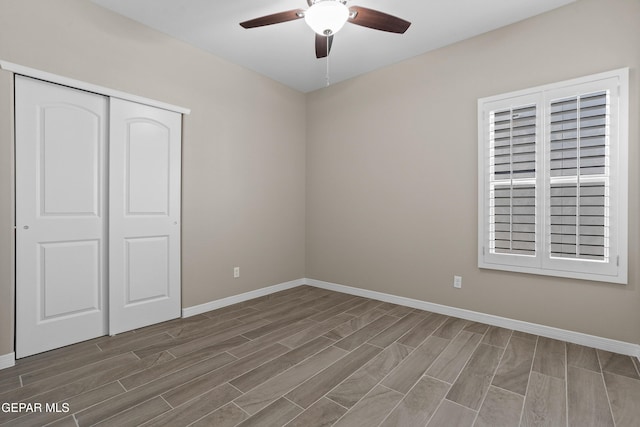 912 Malven Pl, El Paso, TX 79928 - unfurnished bedroom with wood finish floors, a closet, and ceiling fan