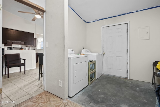 5828 Blackhawk Dr, El Paso, TX 79924 - laundry area with washer and clothes dryer, ceiling fan, and electric panel
