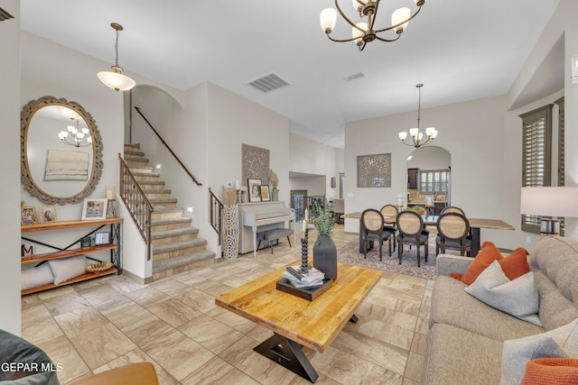 7817 Enchanted Trail Dr, El Paso, TX 79911 - living area with a chandelier and stairway