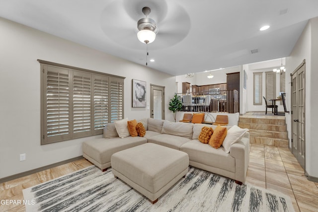 7817 Enchanted Trail Dr, El Paso, TX 79911 - living room featuring ceiling fan, a chandelier, and recessed lighting