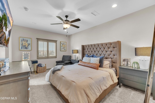 7817 Enchanted Trail Dr, El Paso, TX 79911 - bedroom with light carpet, a ceiling fan, and recessed lighting