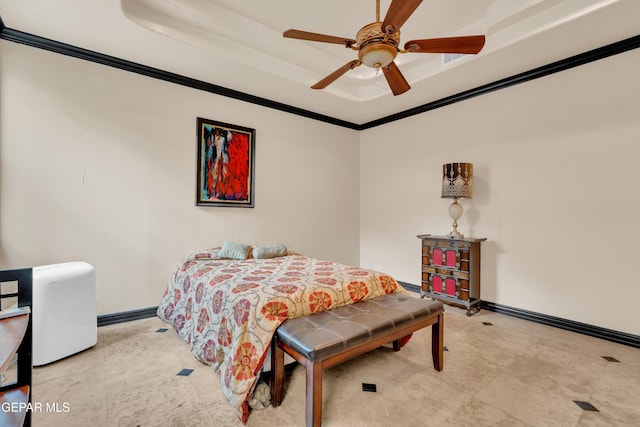4540 N Stanton St, El Paso, TX 79902 - bedroom with crown molding, a tray ceiling, and a ceiling fan
