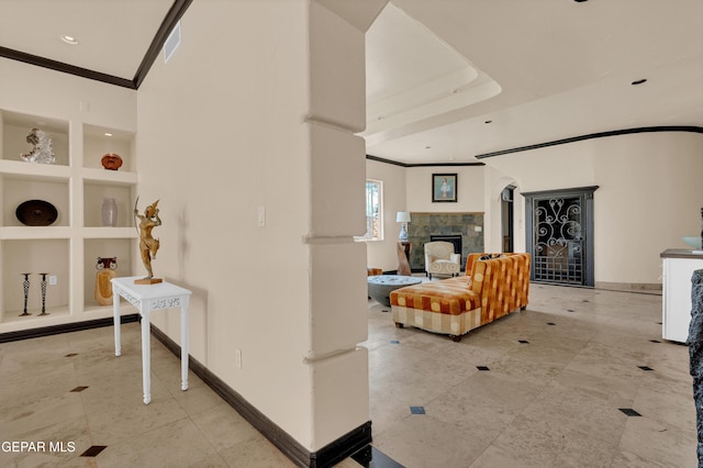 4540 N Stanton St, El Paso, TX 79902 - hall with crown molding, arched walkways, light tile patterned floors, and recessed lighting