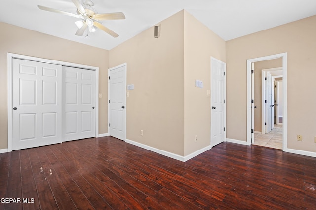 2072 Pueblo Nuevo Cir, El Paso, TX 79936 - unfurnished bedroom featuring wood-type flooring, a closet, and ceiling fan