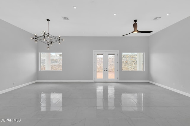 7549 Enchanted Park Dr 706849, El Paso, TX 79911 - empty room featuring a chandelier, marble finish floors, ceiling fan, french doors, and recessed lighting