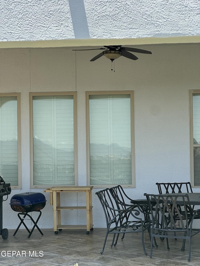 6688 Tuscany Ridge Dr, El Paso, TX 79912 - wooden terrace with a ceiling fan and area for grilling