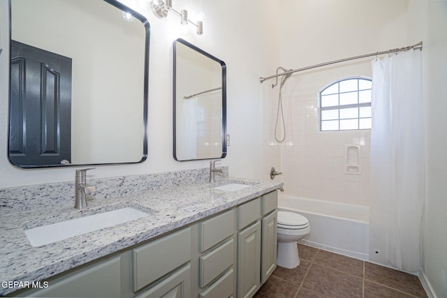 448 Ghost Flower St, Horizon City, TX 79928 - bathroom with double vanity, shower / tub combo, and tile patterned flooring