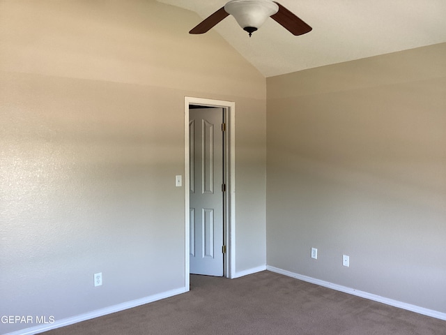 683 Juan Munoz Ct, El Paso, TX 79932 - empty room with ceiling fan, dark carpet, and vaulted ceiling