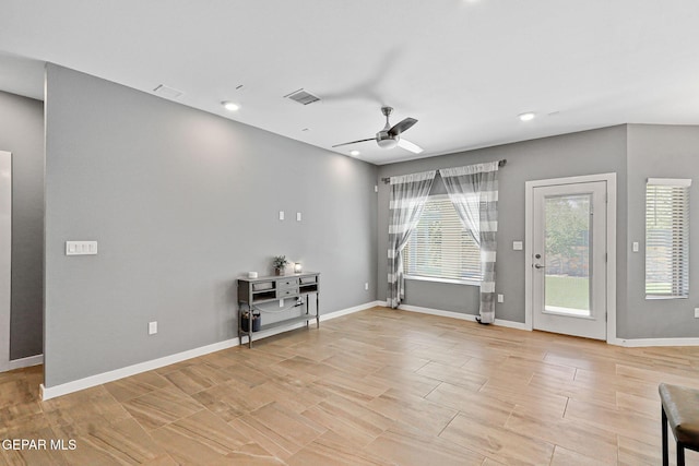 13594 Gatton St, El Paso, TX 79928 - unfurnished living room featuring a ceiling fan, recessed lighting, and wood finish floors