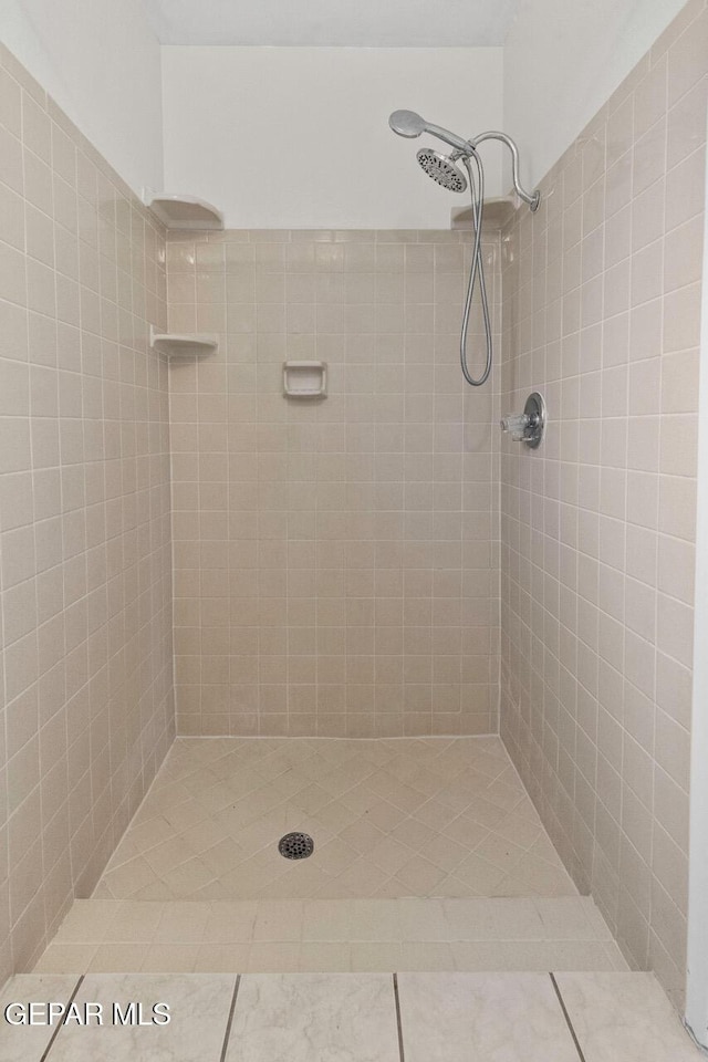 4821 Round Rock Dr, El Paso, TX 79924 - bathroom with a tile shower and tile patterned flooring