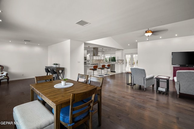 10121 Monaco Dr, El Paso, TX 79925 - dining space with dark wood-style floors, a ceiling fan, and recessed lighting