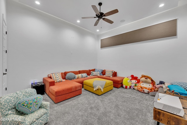 1042 Castillo Ct, El Paso, TX 79932 - rec room featuring recessed lighting, carpet flooring, and a ceiling fan
