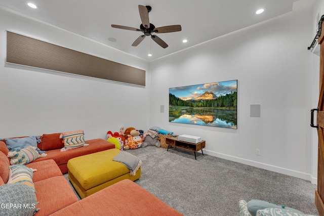 1042 Castillo Ct, El Paso, TX 79932 - carpeted living room with ceiling fan and recessed lighting
