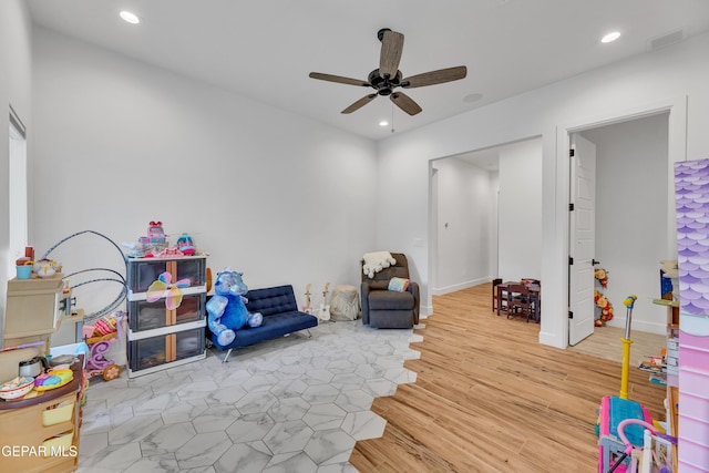1042 Castillo Ct, El Paso, TX 79932 - rec room with ceiling fan, light wood finished floors, and recessed lighting