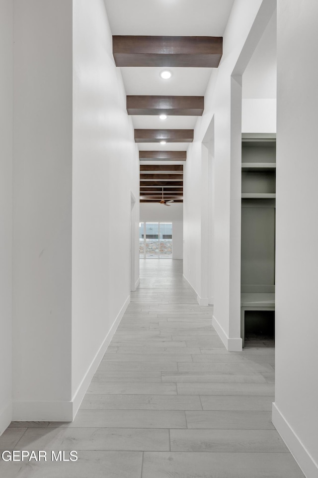 837 Paseo Serra Ct, El Paso, TX 79928 - hallway with beam ceiling, wood finished floors, and recessed lighting