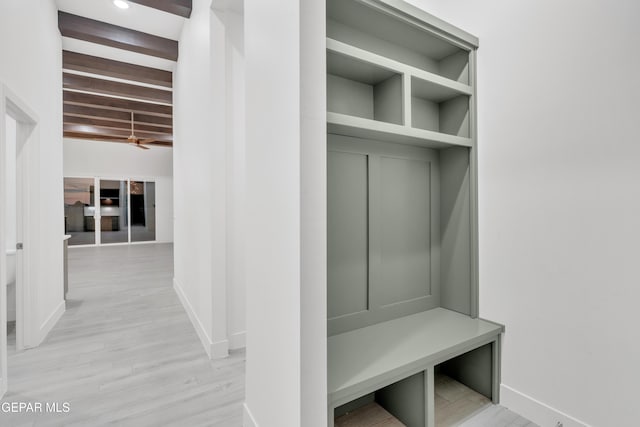 837 Paseo Serra Ct, El Paso, TX 79928 - mudroom with beam ceiling, wood finished floors, and a ceiling fan