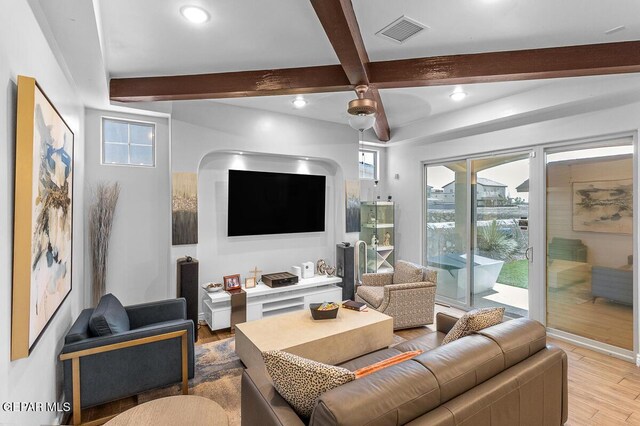 991 Hull St, El Paso, TX 79928 - living area featuring beam ceiling, light wood-style floors, and recessed lighting