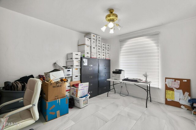 12247 Chisholm Pass Dr, El Paso, TX 79936 - office area with a ceiling fan and marble finish flooring