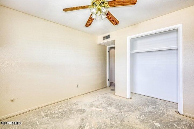 1944 Ratner Cir, El Paso, TX 79936 - unfurnished bedroom featuring unfinished concrete floors, a closet, and ceiling fan