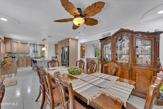 11749 Socorro Rd, Socorro, TX 79927 - dining space featuring recessed lighting, a ceiling fan, and light tile patterned floors