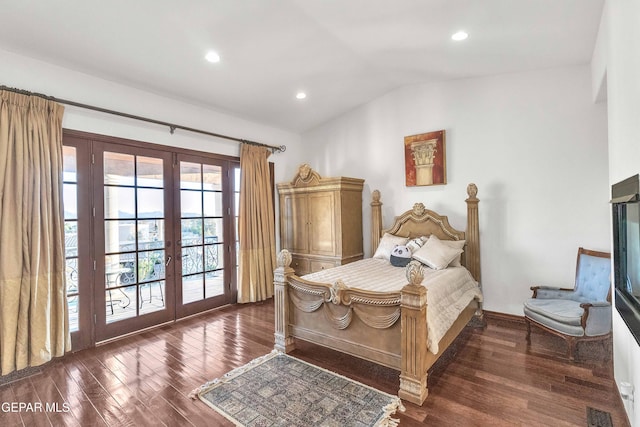 41 Sun Point Ln, El Paso, TX 79912 - bedroom with french doors, access to outside, vaulted ceiling, wood finished floors, and recessed lighting