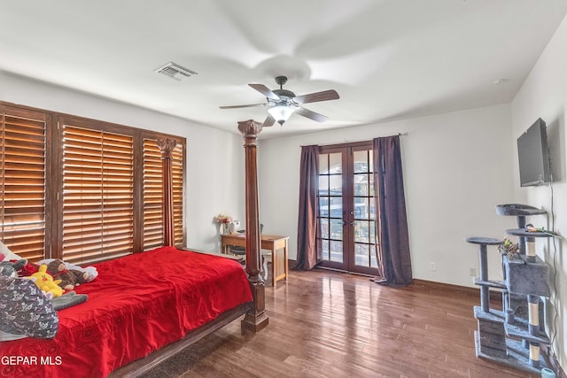 41 Sun Point Ln, El Paso, TX 79912 - bedroom featuring french doors, access to outside, wood finished floors, and a ceiling fan