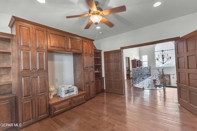 41 Sun Point Ln, El Paso, TX 79912 - interior space with ceiling fan, dark wood-style flooring, a chandelier, and recessed lighting