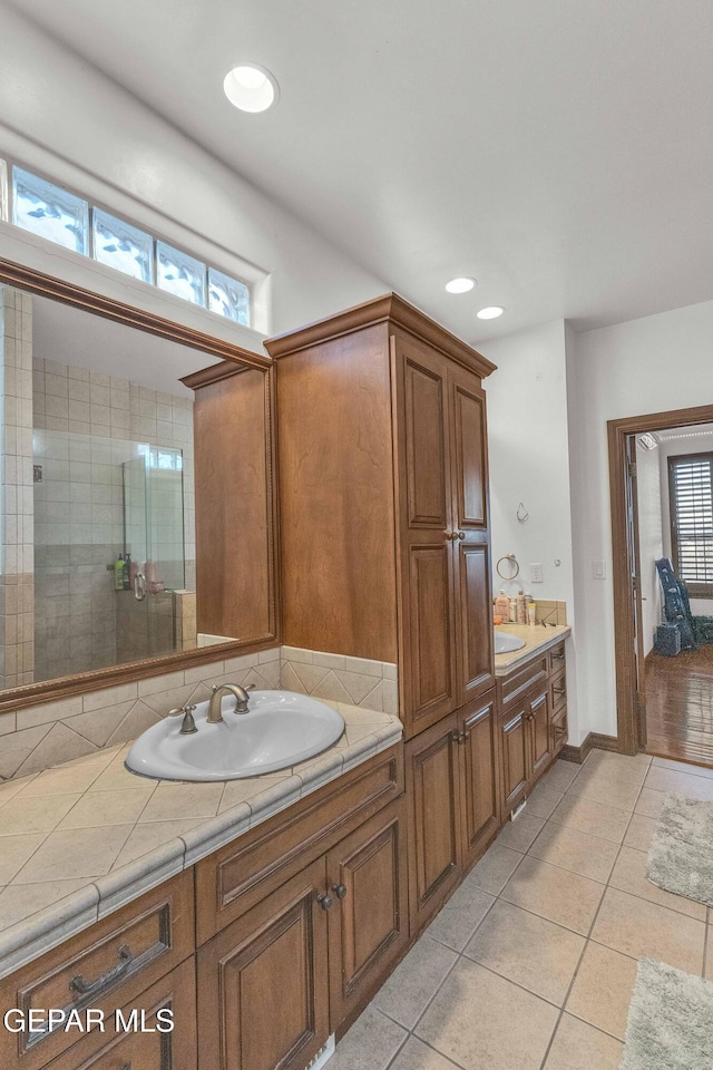 41 Sun Point Ln, El Paso, TX 79912 - full bathroom featuring double vanity, tile patterned floors, and recessed lighting